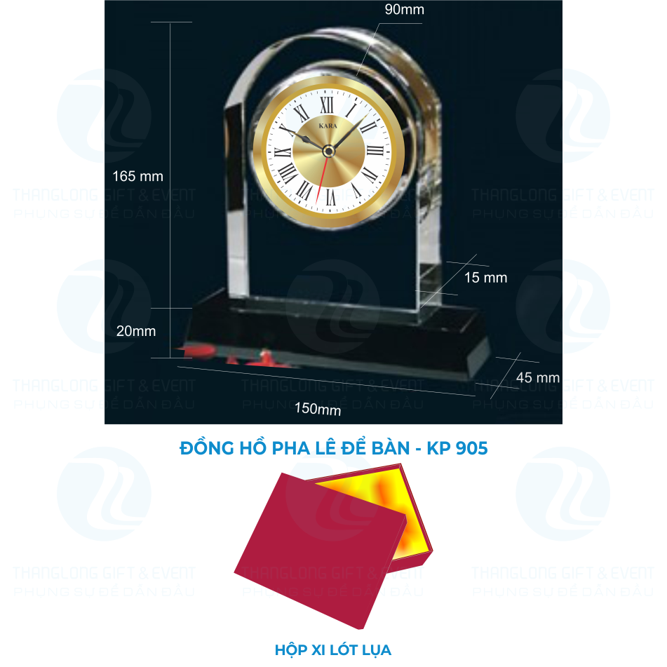 Đồng hồ Kara- Đồng hồ để bàn pha lê đứng vòm